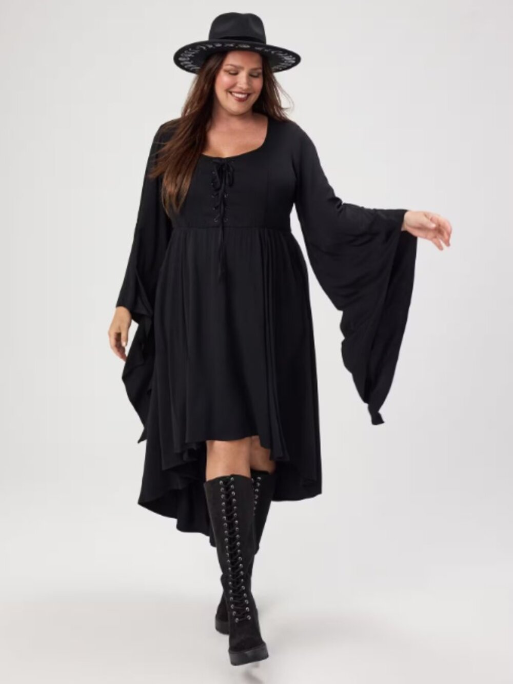NWT Torrid Halloween Witch Dress Black Lace Up Hi Low Size 2 18/20